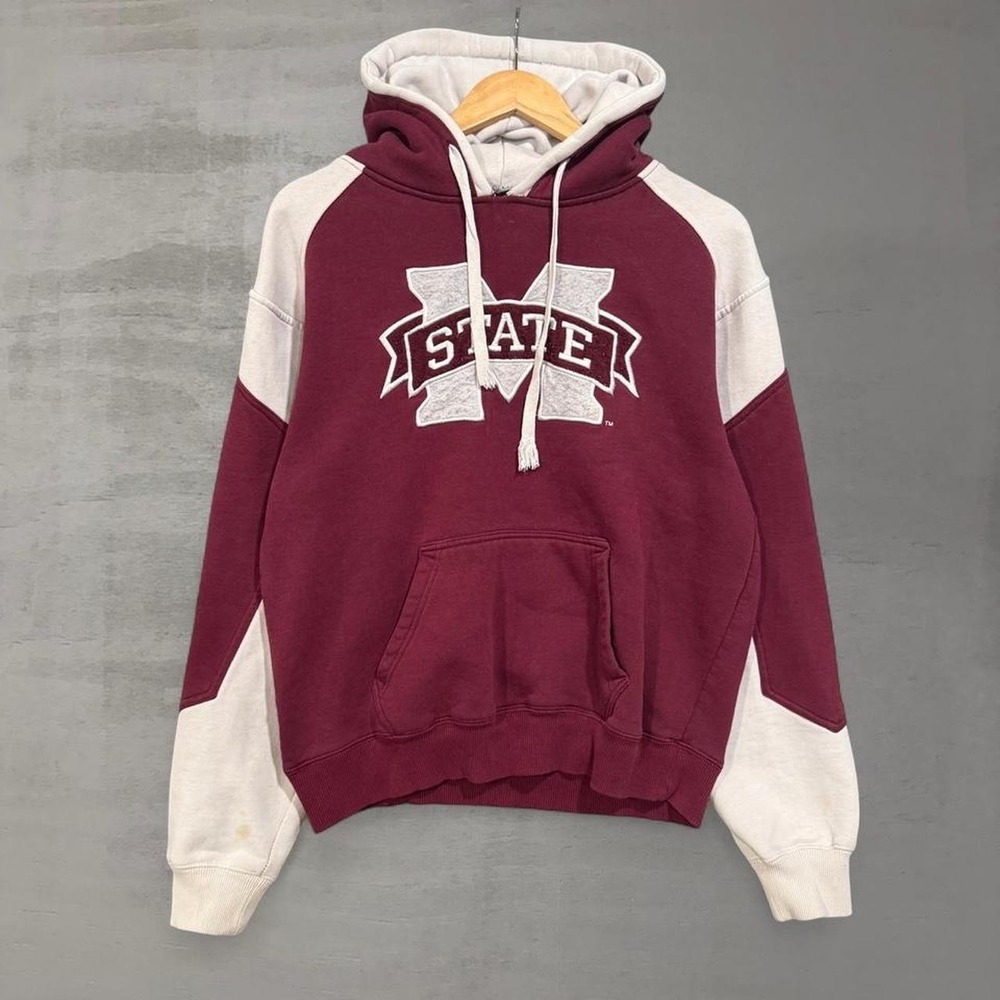 Vintage Mississippi State Hoodie Maroon White Bulldogs Embroidered Large